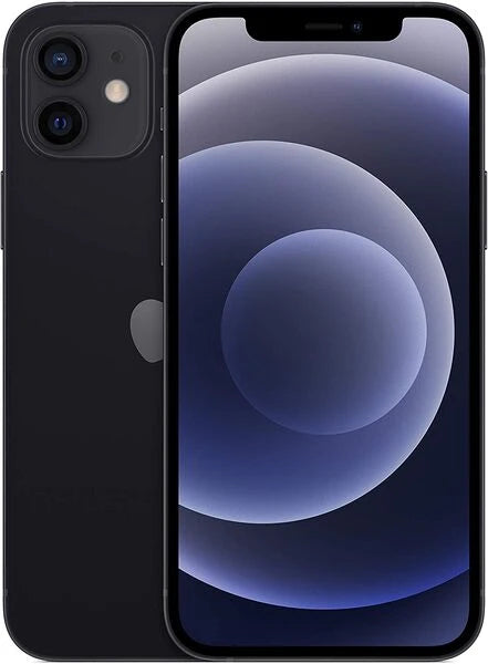 Black smartphone showing front and back on a black background