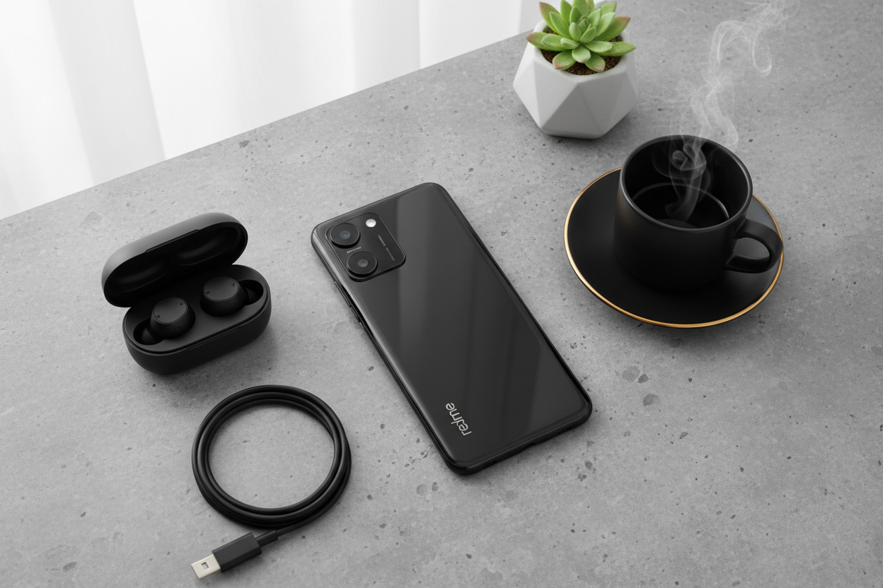 Realme Note 70T - Lifestyle Flat Lay