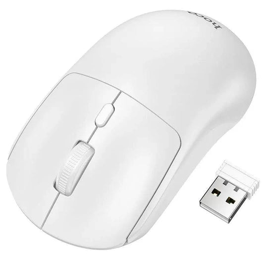 Hoco GM42 2.4G Wireless Mouse White - Product View with USB-A Nano Receiver