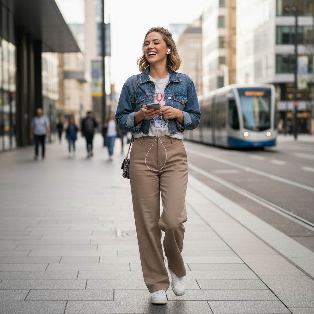 Woman wearing Honor Earbuds S7 outdoors