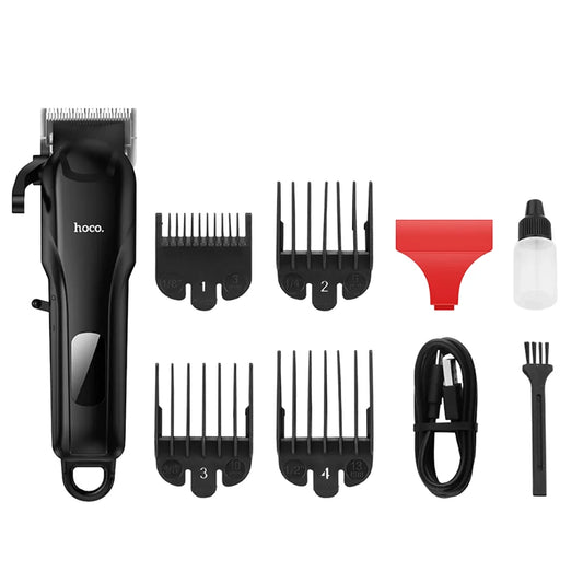 Hair trimmer set with attachments on a white background