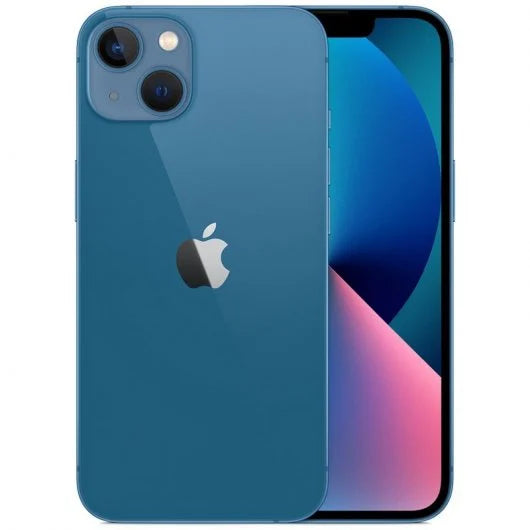 Blue smartphone with Apple logo on a white background