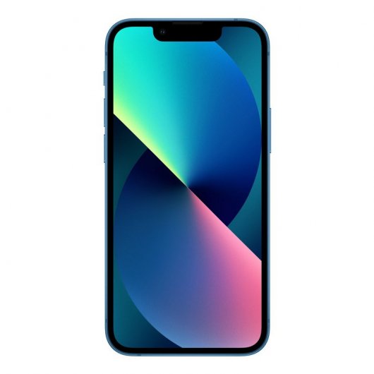 A blue smartphone shown from the front on a plain white background, with a colorful gradient display on the screen.
