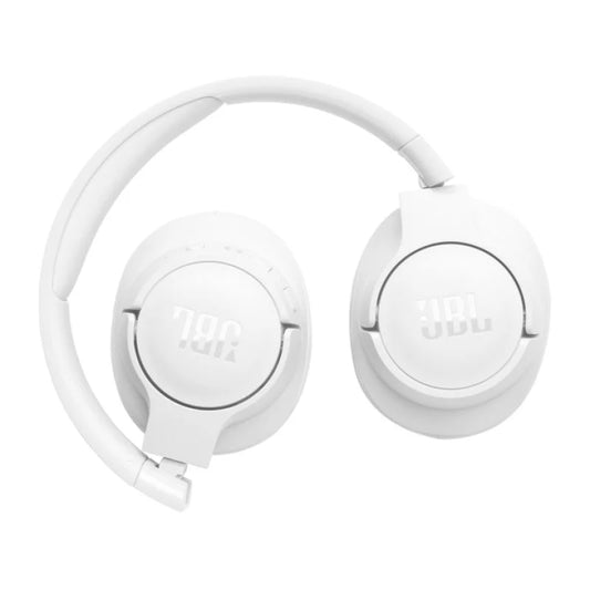 White JBL over-ear wireless headphones shown from a side angle on a plain white background.