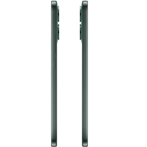 Two side profile views of a smartphone in a dark green color, shown against a plain white background.
