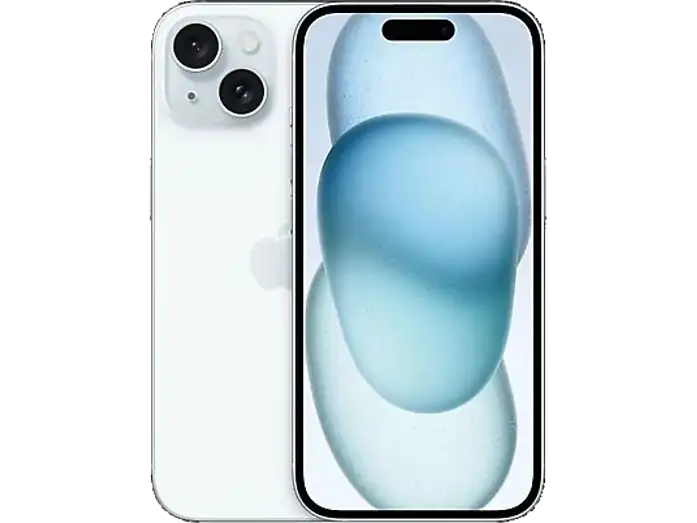 An Apple iPhone shown from the back and front, featuring a white/light silver body with a dual-camera system and a black front bezel, on a plain white background.