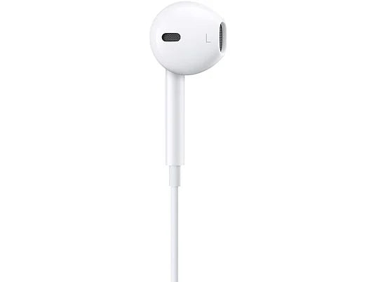 White earbud headphones on a white background