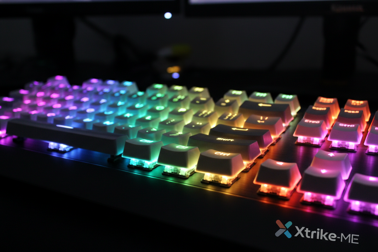 Xtrike-ME RGB keyboard WASD keys close-up multicolor backlight