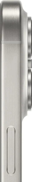 Close-up side view of a brushed metal electronic device, showing a silver or light gray metallic body with a small oval button and circular detail.