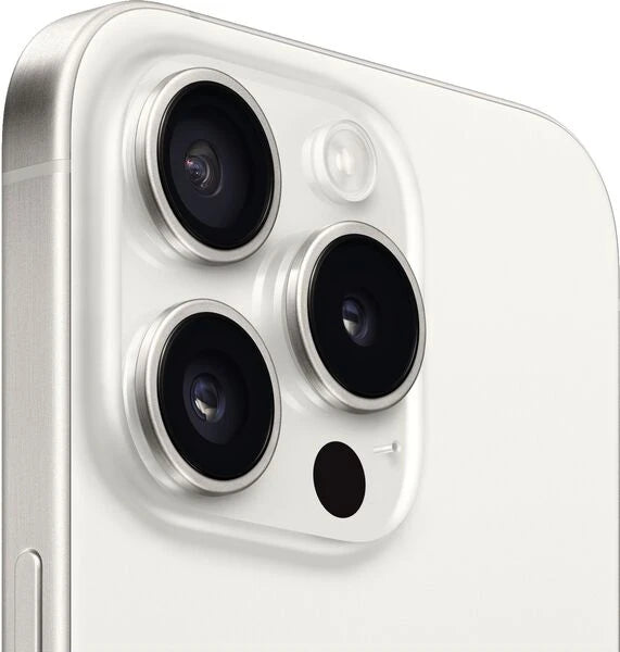 Close-up of a smartphone with camera lenses on a white background