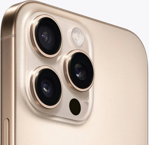 Close-up of a smartphone with a gold edge and camera setup on a light background