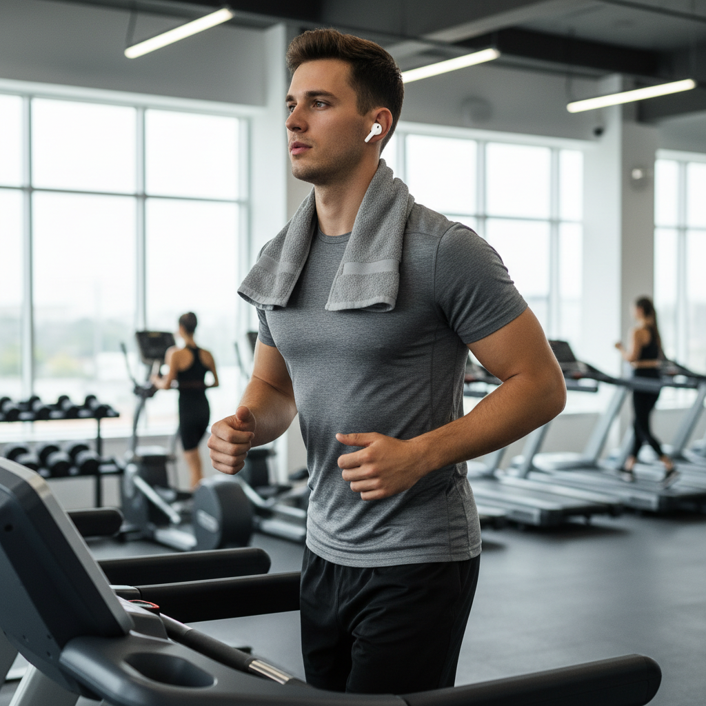 Man wearing Honor Earbuds S7 at gym