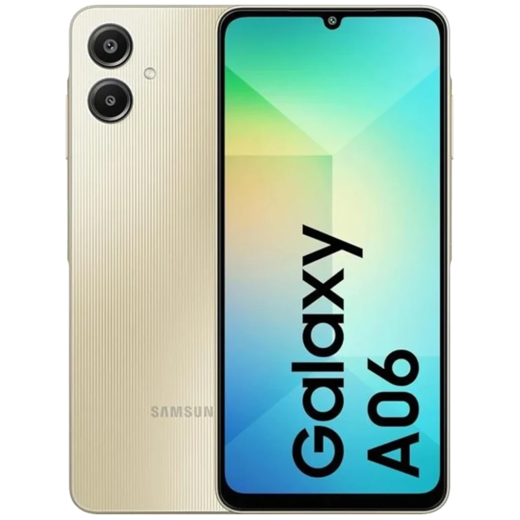Samsung Galaxy A06 smartphone showing front and back on a white background