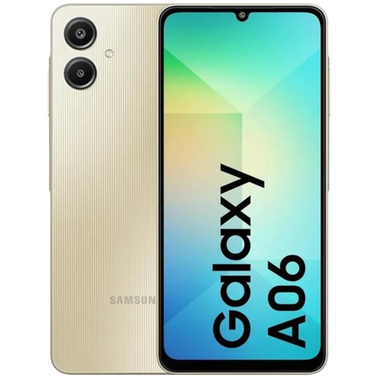 Samsung Galaxy A06 smartphone showing front and back on a white background
